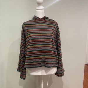 Earthbound Trading Company Sweater Womens XL Hoodie Pullover Rainbow Stripe Knit